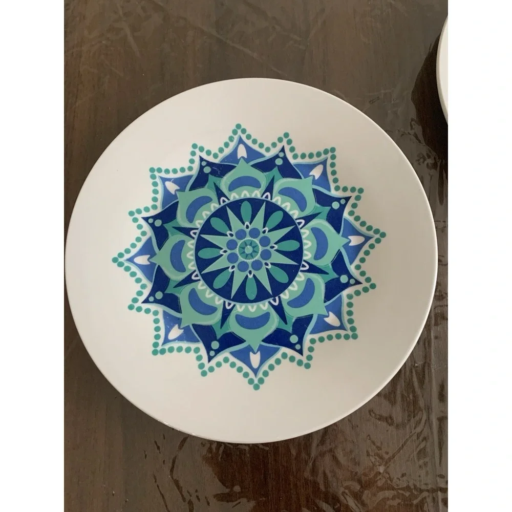 7 Royal Norfolk Replacement Plates Blue Turquoise Starburst Mandala Atomic 8